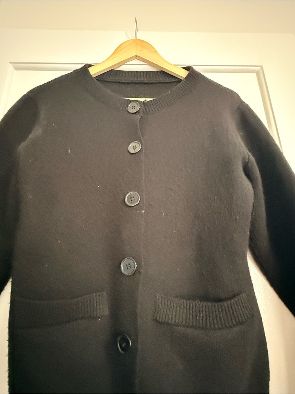 Quince Black Classic Button-Front Crewneck Cardigan - Picture 3 of 4